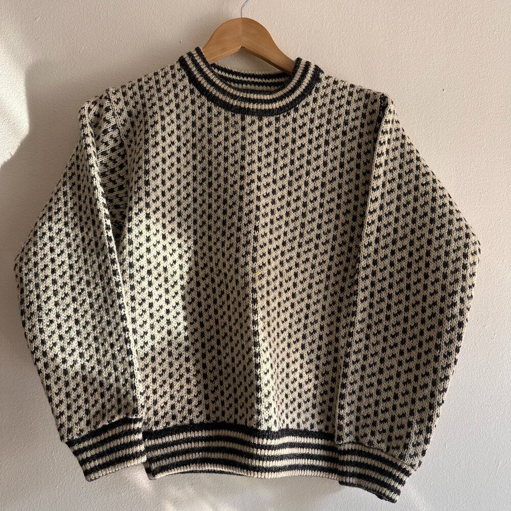 Vintage 80's LLBean Norweigan Birdseye Wool Ski Sweater - Made in Norway - Sz S